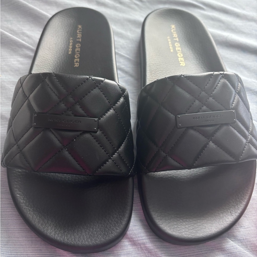 Kurt Geiger Brixton Black Quilted Slides